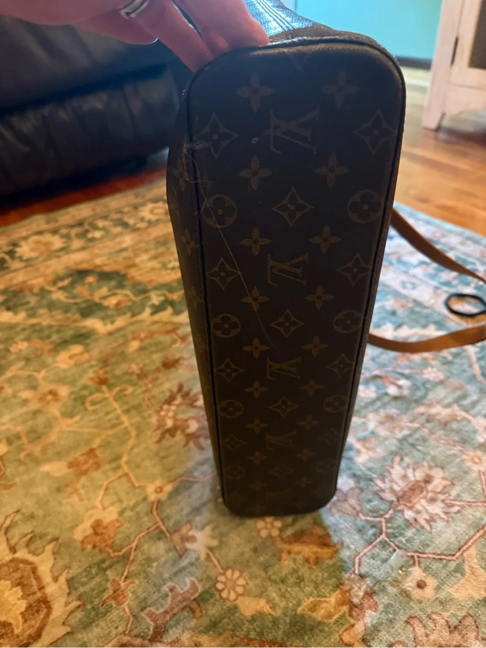 Louis Vuitton Brown Monogram Canvas Tote with Tan Leather Straps